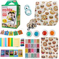 Fujifilm Instax Mini Instant Film (Twin Packs 20 Pictures) + Case, Selfie Lens, Colored Filters, Frames, Stickers and More Accessories Bundle for Mini 9 8 Camera (Emoji)