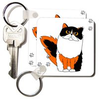 3dRose Calico Long-haired / Persian Cat White Paw-print - Key Chains, 2.25 x 4.5 inches, set of 2 (kc_6110_1)