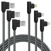 3 Pack 10FT/3M [The Most Durable Cable] 90 Degree Charging Cable Extra Long Nylon Braided Certified Cable Compatible with iPhone Xs Max/XS/XR/X, 8 7 6 6S 6 Plus, iPad, iPod (Black Gray, 10FT)