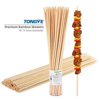 TONGYE 16 Inch Barbecue Skewers with Thick Sturdy Natural Bamboo Pointed Sticks Grilling Utensils for BBQ, Shish Kabob, Appetizer, Marshmallow, Fruit, Vegetable (Φ=5mm, Pack of 50 PCS)