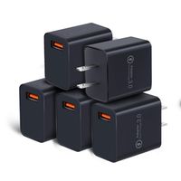 USB Wall Charger Quick Charge 3.0, OKRAY 5 Pack 18W QC 3.0 Travel Phone Charger Adapter USB Plug Compatible for iPhone Xs/XS Max/XR/X/8/7/6/Plus, iPad Pro, Samsung Galaxy S10, LG (All Black)