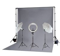 Fodoto 18 inch Diva Ring Light + Photo Video Continuous Studio Umbrella Lighting Kit + Grey Backdrop Kit & Stand
