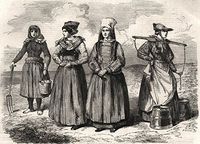 Schleswig ladies costumes Blavand's Bay Fohr Ostenfellt Dannevirke - 1864 - old print - antique print - vintage print - printed prints of Germany