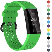Velavior Breathable Bands for Fitbit Charge 3/ Charge3 SE, Waterproof Silicone Sports Band with Air Holes, Adjustable Replacement Wristbands for Women Men Small Large (Small, Green)