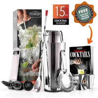 Mixology Bartender Cocktail Shaker Set - 15 & 30 oz Stainless Steel Cocktail Bar Set Mix Drink Shaker Kit - Essentials Martini Making Kit Drink Mixing Starter Set - NutriChef NCCS15PC (15 Piece Set)