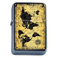 Silver Flip Top Oil Lighter Vintage Poster D-012 World Map Antique Vintage Old Style Decorative Educational