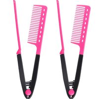 Emoly 2 Pcs New V Shaped Straight Hairdressing Styling | Straightener Comb for Knotty Hair | Styling Comb for Unkempt Hair (Pink)