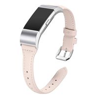 bayite Bands Compatible with Fitbit Charge 2, Slim Genuine Leather Band Replacement Accessories Strap Charge2 Women Men, Pink Small