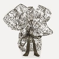 28" Sheer Organza White/Black Damask Gift Wrap w/ Tassel