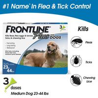 Frontline Plus for Dogs Medium Dog (23-44 pounds) Flea and Tick Treatment, 3 Doses