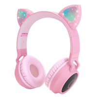 Kids Wireless Headphones Cat Ear Bluetooth Headphones with Flashing Led Light, SD Card Slot, FM,3.5 mm Audio Jack Wired Kids On Ear Headphones for Boys Girls Adults(Pink)