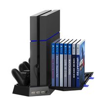 Vertical Stand for PS4 Regular PlayStation 4 Cooling Fan Controller Charging Station with Game Storage and Dualshock Charger with 2 Controller Charging Port + 14 Game Disc Storage + 3 HUB Ports