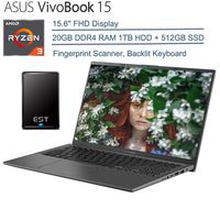 2020 ASUS VivoBook 15 15.6" FHD Laptop Computer, AMD Ryzen 3 3200U (Beats i5-7200U) Up to 3.5GHz Processor, 20GB DDR4, 1TB HDD + 512GB SSD, AC WiFi, Windows 10 + EST 500GB External Hard Drive