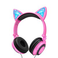 Cat Ear Headphones,barsone Kids Headphones Wired Foldable On Ear Headsets with LED Glowing Light 3.5mm Audio Jack Headset for Children (Pink)