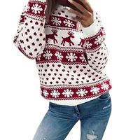 Wadonerful Xmas Tops Women Christmas Floral Snowflake Print O Neck Long Sleeve Shirts Plus Size Blouse Party Pullover (XXL, Red)