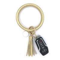 simpleGURU Bracelet Keychain with Tassel Leather Wristlet Keychain Bangle Key Ring Bracelet for Women and Girls (Gold)