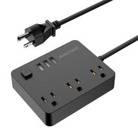aROTaO 3-Outlet Power Strip Surge Protector with 3 Smart Charge USB Ports and 5ft Cord, Portable Switch Control Charging Station and Phone/Tablet Stand for Home, Office and Travel - Black