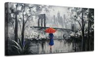 Oil Painting Canvas Wall Art City Skyline New York Painting Brooklyn Bridge Colorful Abstract Cityscape Picture Stretched and Framed for Bedroom Home Office Living Room Decor, 48"x24" One Panel