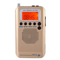 Air Band Radio Receiver AIR FM AM CB SW VHF Full Band Hand-held Aircraft Digital Travel Radio with Extended Antenna Build in Battery Wide Frequency LCD Display with Alarm, Earphones (Brass)