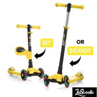 Lascoota 2-in-1 Kick Scooter with Removable Seat Great for Kids & Toddlers Girls or Boys - Adjustable Height w/Extra-Wide Deck PU Flashing Wheels for Children from 2 to 14 Year-Old (Yellow)