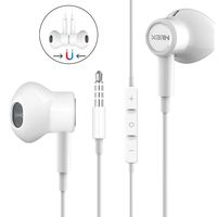 Android Earbuds Headphones with Remote & Microphone, in Ear Earphone Stereo Sound Noise Isolating for iOS and Android Smartphones, Laptops, Fits 3.5mm Interface Device Magnetic Earphones - White