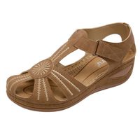 Dermanony Women's Comfortable Sandals Vintage Ankle Hollow Round Toe Wedge Sandals Soft Sole Casual Shoes