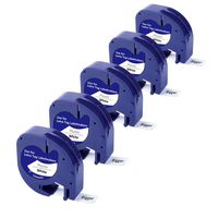 Bigger Replacement for Dymo LetraTag Refills, Plastic Tape 91331 (S0721610) Black on White Labeling Tape Used with DYMO LetraTag Plus LT-100H LT-100T QX506, 1/2 Inch x 13 Feet, 12mm x 4m, 5-Pack