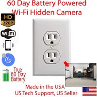 AES Spy Cameras - 60 Day Battery Powered WiFi Power Receptacle Electrical Oulet Hidden Spy Camera (White)