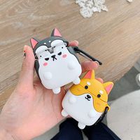 BONTOUJOUR AirPods Case, Super Cute Creative Funny Round Face Sharp Ear Standing Dog AirPods Case, Lovely Puppy Soft Silicone Earphone Protection Skin for AirPods1&2+Hook -Yellow Shiba Inu