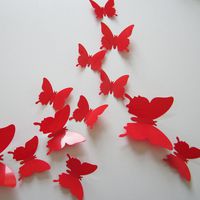 24pcs 3D Butterfly Removable Mural Stickers Wall Stickers Decal for Home and Room Decoration (Red)