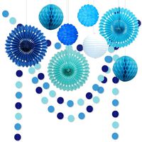 10pcs Under The Sea Theme Blue Party Decorations Kit Boy Birthday Circle Banner Garlands Bunting Paper Fan Flower Pom Poms Decoration/Event Celebration Hanging Decor for Baby Shower/Wedding/Kids Room