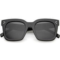 zeroUV - Bold Flat Lens Oversized Square Frame Horn Rimmed Sunglasses 50mm (Shiny Black/Smoke Polarized)