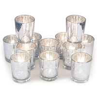 Volens Silver Votive Candle Holders, Mercury Glass Tealight Candle Holder Set of 12