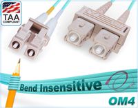 2M OM4 LC SC Fiber Patch Cable | Bend Insensitive Plenum 100G Duplex 50/125 LC to SC Multimode Jumper 2 Meter (6.56ft) | Length Options: 1M-300M | FiberCablesDirect - Made in USA | ofnp sc-lc Aqua