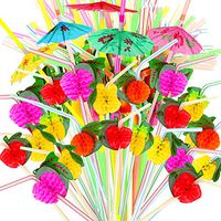 YGDZ 100pcs Umbrella Straws Fruit Straws, Disposable Luau Drinking Straws for Tropical Hawaiian Beach Birthday Party Decorations Supplies