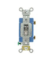 Leviton 1201-LHC 15 Amp, 120 Volt, Toggle Lighted Handle, Illuminated Off Single-Pole AC Quiet Switch, Extra Heavy Duty Grade, Self Grounding, Clear