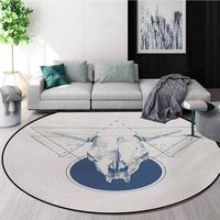 RUGSMAT Modern Super Soft Circle Rugs for Girls,Skull Animal Bull Horns in A Vintage Poster Like Design Work of Art Baby Room Decor Round Carpets,Round-55 Inch Red Blue Grey and Silver