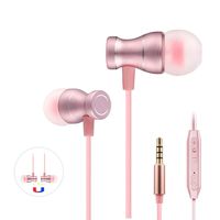 in-Ear Headphones, Wired Magnetic Tangle Free Earphones Sweat-Proof Workout Gym Travelling Pink Girls Teens Earbuds with MIC & in-line Volume Control for 3.5mm Jack Ports Phones (Gold Rose)