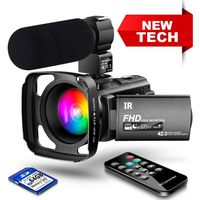 【New Upgrade】 Ultra HD Video Camera Camcorder 1080P 42M Vlogging Camera YouTube Digital Recorder Camera IR Night Vision IPS Touch Screen with Microphone Remote Control, Lens Hood, Battery Charger