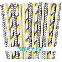 Outside the Box Papers Gray and Yellow Stripe and Chevron, Polka Dot Paper Straws 7.75 Inches 75 Pack Gray, Yellow, White