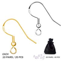 40pcs Earring Hooks 925 Sterling Silver Gold Hypoallergenic Earrings Fish Hooks with 40pcs Earring Backs Rubber Findings for Jewelry Making DIY