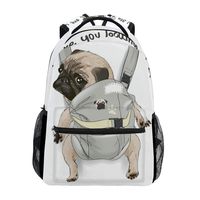 ALAZA Pug Dog In Back Carrier W/Quote Large Backpack Personalized Laptop iPad Tablet Travel School Bag with Multiple Pockets for Men Women College