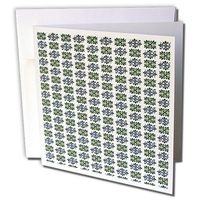 3dRose Vintage Blue and Green Flowers Squares Pattern - Greeting Cards, 6 x 6 inches, set of 12 (gc_168075_2)