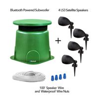 Outdoor Powered Bluetooth 100W Subwoofer with (4) LS3 Satellite Speakers | Omni-Directional 360° Sound | IP67 Weatherproof Power Supply | Easy Set-up | NO Amplifier Needed - BOM4.1