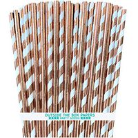 Rose Gold Solid and Stripe Foil Paper Straws - 7.75 Inches - 100 Pack - Outside the Box Papers Brand