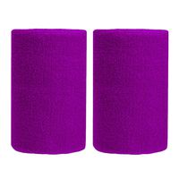 BBOLIVE 4' Inch Wrist Sweatband in 17 Different Neon Colors - Athletic Cotton Terry Cloth - Great for All Outdoor Activity(1 Pair) (Red Purple)
