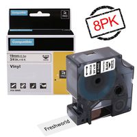 Compatible Industrial Dymo Rhino 5200 Permanent Vinyl 18445 Labels Tape, for DYMO RHINO 4200,5000,6000,RhinoPro Label Maker, Industrial LabelWriter, Black on White, 3/4" x 18ft, (19mm x 5.5m), 8 Rolls