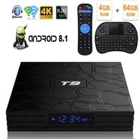 Android 8.1 TV Box with 4GB RAM 64GB ROM,GiMiBOX T9 Android Boxes Quad- Core 64 Bits Support BT4.1/ H.265/ 3D /5G WiFi/USB 3.0/ UHD 4K Smart TV Box with Remote Keyboard