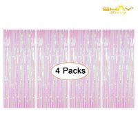 Foil Fringe-Backdrop-12FTX8FT-Transparent White Tinsel Metallic Fringe Curtains Shinny Party Accessory(Pack of 4)