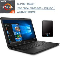2020 HP 17.3" HD+ Premium Laptop Computer, AMD Ryzen 5 3500U Quad-Core Up to 3.7GHz(Beat I7-7500U), 16GB DDR4 RAM, 512GB SSD + 1TB HDD, 802.11ac WiFi, Black, Windows 10 + EST 320GB External Hard Drive